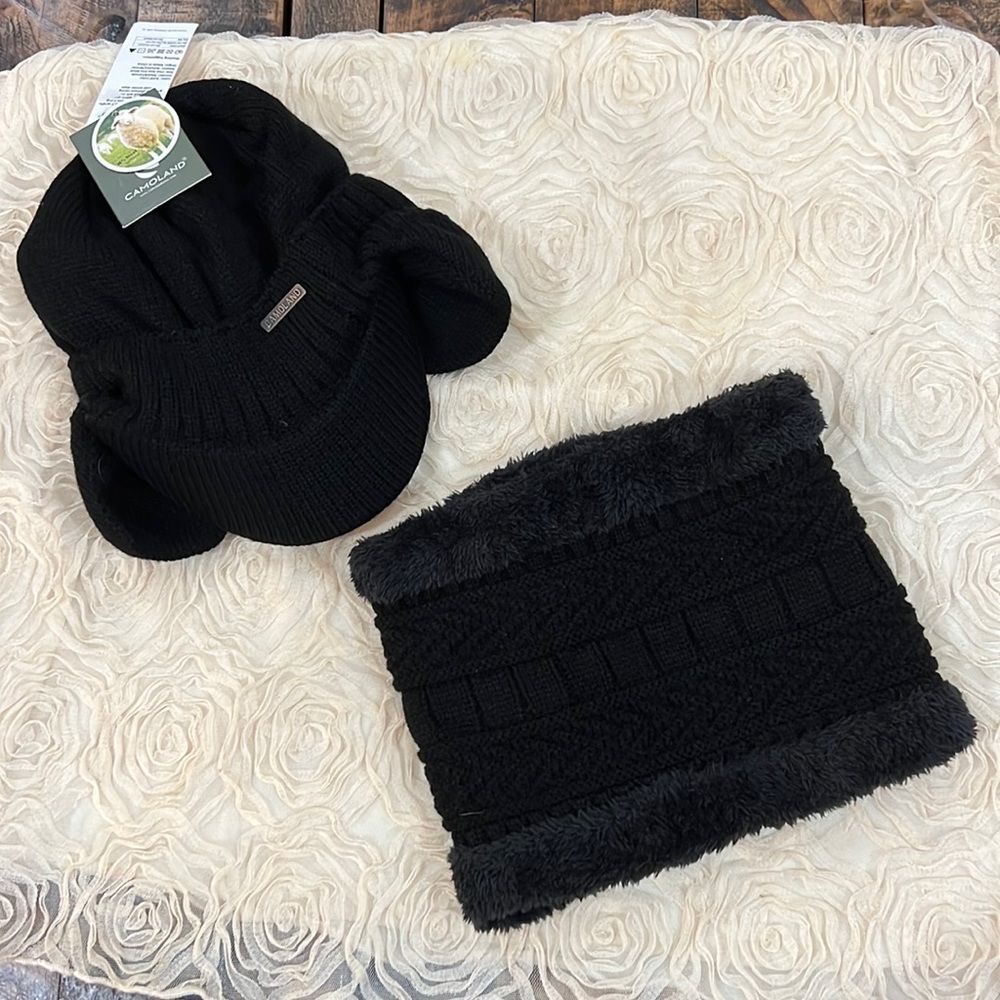 Wool Camoland Winter fur lined beanie with visors and ear flaps Hat & hand …